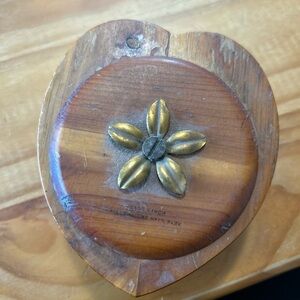 Wooden Heart-Shaped Trinket Box with Brass Flower